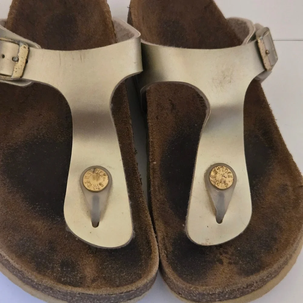 Birkenstock Gizeh Kids Metallic Gold Thong Sandals Cork Footbed EU 32 US 1-1.5